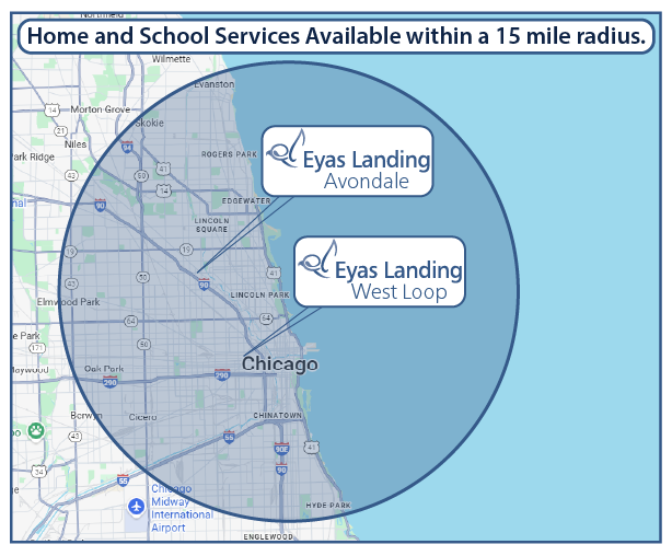 Eyas Landing radius map for in-home, in-school or clinic-based services final